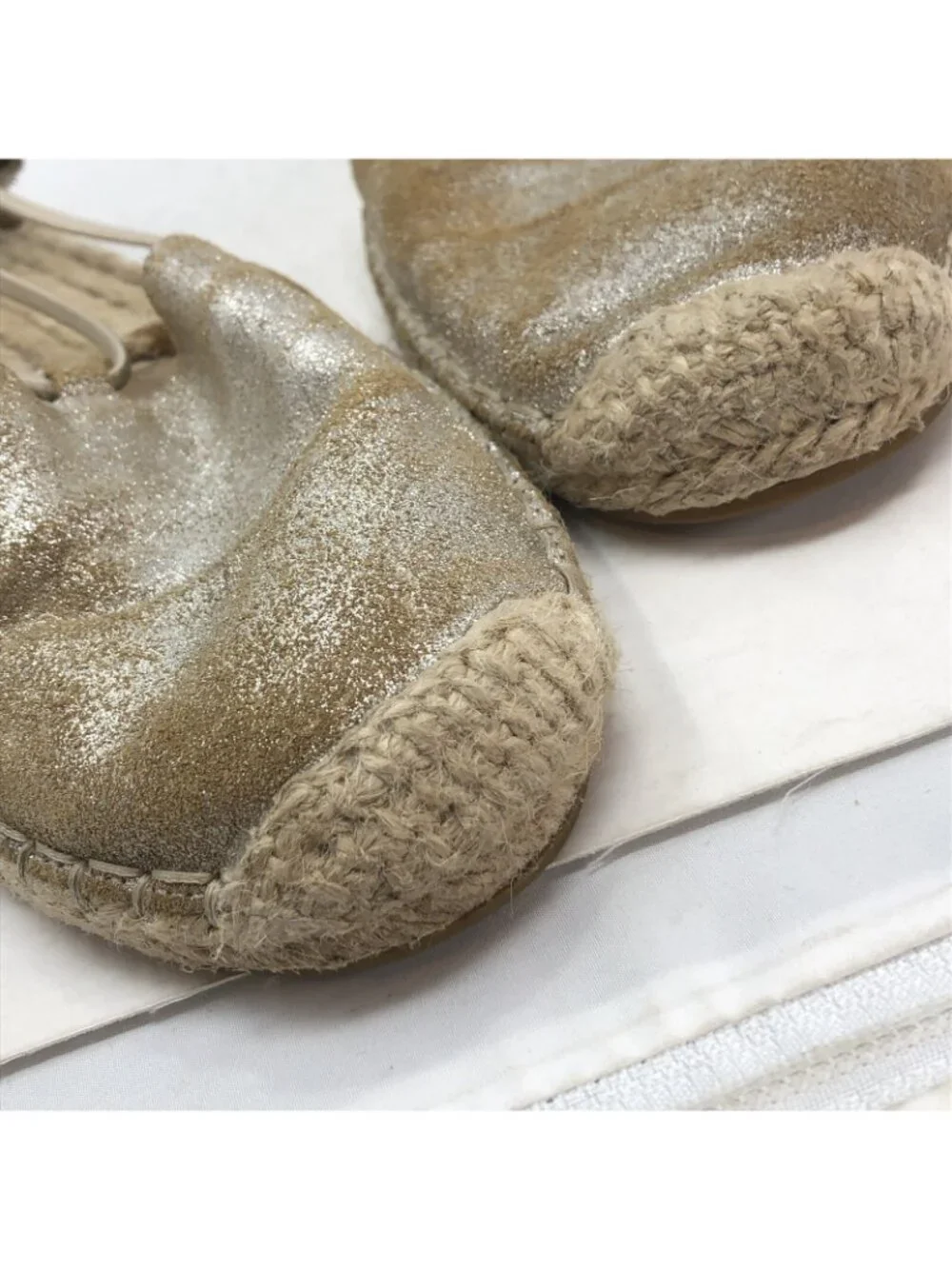 Eileen Fisher Shoes Womens 7 Lee Beige Shimmer Metallic Suede Espadrille Flats*